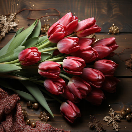 A tulip bouquet with March 8 inscription. Happy March 8th. Womens Day. Mothers Day. Happy Easterの素材