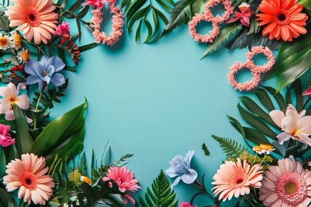 8 March.Happy Womens Day. Flower and leaves spring holiday background with number 8の素材