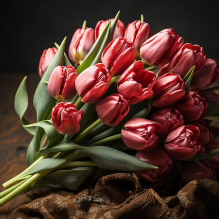 A tulip bouquet with March 8 inscription. Happy March 8th. Womens Day. Mothers Day. Happy Easterの素材