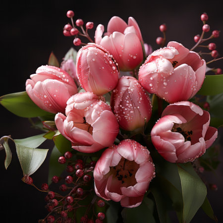 A tulip bouquet with March 8 inscription. Happy March 8th. Womens Day. Mothers Day. Happy Easterの素材