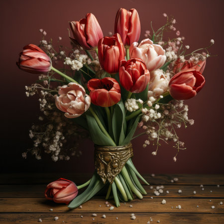 A tulip bouquet with March 8 inscription. Happy March 8th. Womens Day. Mothers Day. Happy Easterの素材