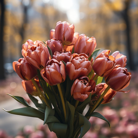 A tulip bouquet with March 8 inscription. Happy March 8th. Womens Day. Mothers Day. Happy Easterの素材