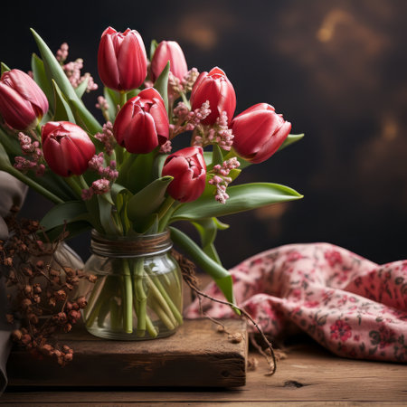 A tulip bouquet with March 8 inscription. Happy March 8th. Womens Day. Mothers Day. Happy Easterの素材