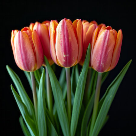 A tulip bouquet with March 8 inscription. Happy March 8th. Womens Day. Mothers Day. Happy Easterの素材