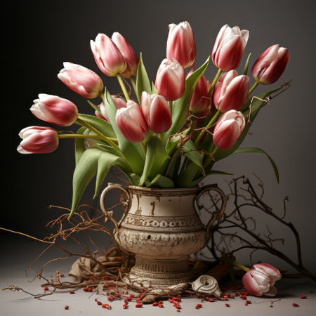 A tulip bouquet with March 8 inscription. Happy March 8th. Womens Day. Mothers Day. Happy Easterの素材