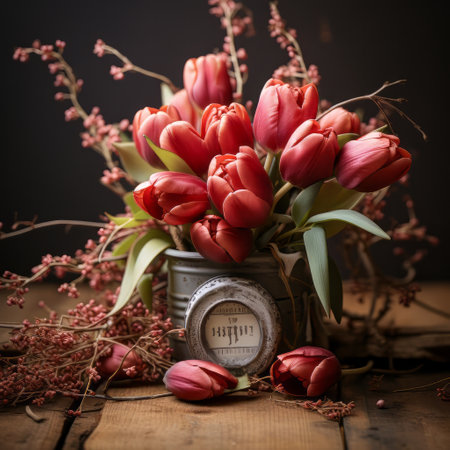 A tulip bouquet with March 8 inscription. Happy March 8th. Womens Day. Mothers Day. Happy Easterの素材