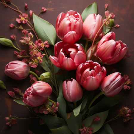 A tulip bouquet with March 8 inscription. Happy March 8th. Womens Day. Mothers Day. Happy Easterの素材