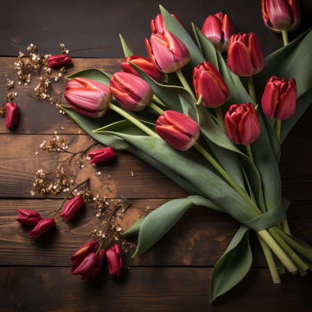 A tulip bouquet with March 8 inscription. Happy March 8th. Womens Day. Mothers Day. Happy Easterの素材