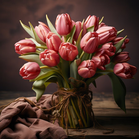 A tulip bouquet with March 8 inscription. Happy March 8th. Womens Day. Mothers Day. Happy Easterの素材