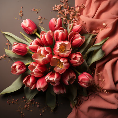 A tulip bouquet with March 8 inscription. Happy March 8th. Womens Day. Mothers Day. Happy Easterの素材