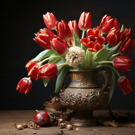 A tulip bouquet with March 8 inscription. Happy March 8th. Womens Day. Mothers Day. Happy Easterの素材
