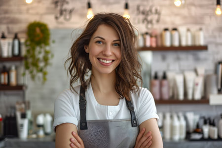 Smiling beauty salon owner. Cosmetologist. Small business. Businesswomanの素材