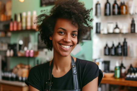 Smiling beauty salon owner. Cosmetologist. Small business. Businesswomanの素材