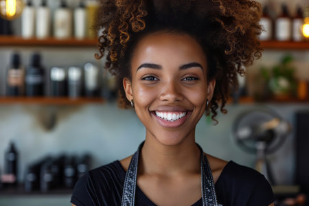 Smiling beauty salon owner. Cosmetologist. Small business. Businesswomanの素材