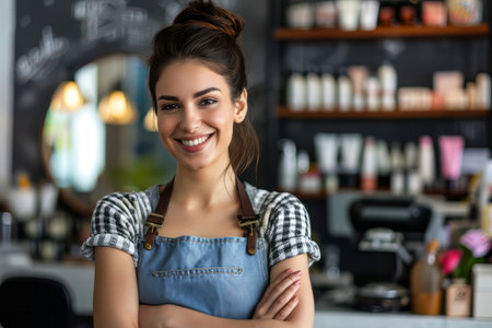 Smiling beauty salon owner. Cosmetologist. Small business. Businesswomanの素材