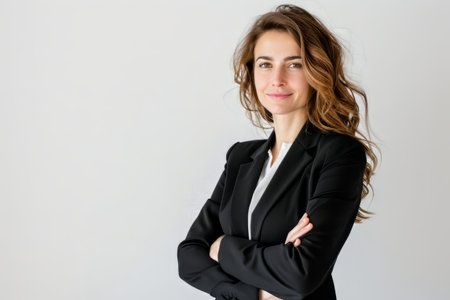 A successful business woman looks confident and smiles on white backgroundの素材