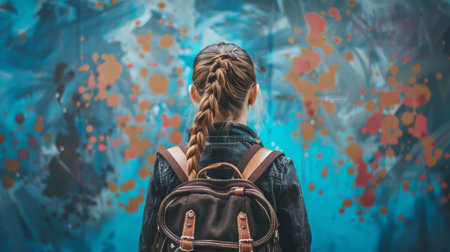 Portrait of a Little Girl Going Back to School. Child wearing a backpack ready for the first day of kindergarten. High quality illustrationの素材