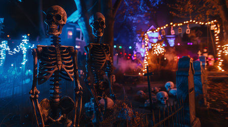 Skeleton yard with haunted ambiance and gravestones for Halloween decor. High quality illustrationの素材