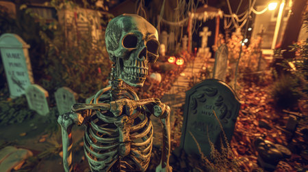 Skeleton yard with haunted ambiance and gravestones for Halloween decor. High quality illustrationの素材