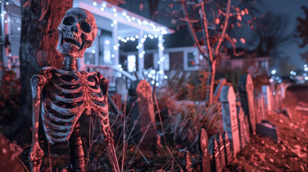 Skeleton yard with haunted ambiance and gravestones for Halloween decor. High quality illustrationの素材