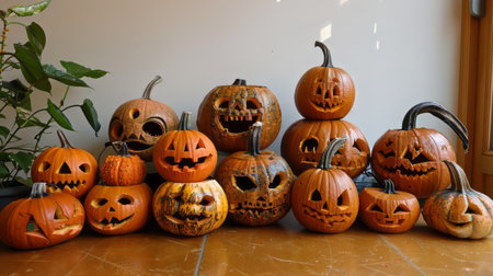 Pumpkin .Halloween, October, Autumn, Spooky, Scary, jack-o-lantern, carved pumpkin, hallows eve. High quality photoの素材