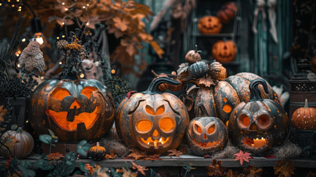 Pumpkin .Halloween, October, Autumn, Spooky, Scary, jack-o-lantern, carved pumpkin, hallows eve. High quality photoの素材