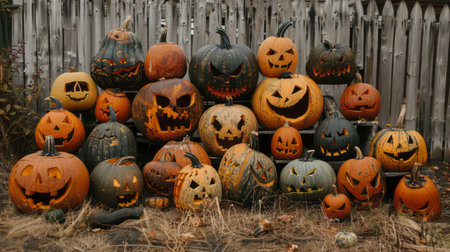 Pumpkin .Halloween, October, Autumn, Spooky, Scary, jack-o-lantern, carved pumpkin, hallows eve. High quality photoの素材