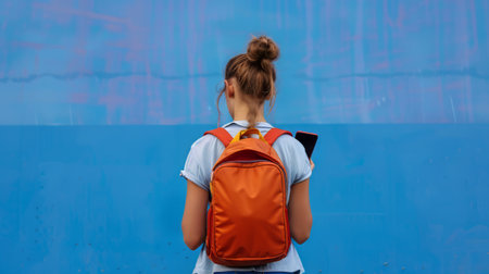Little Girl Going Back to School . Child wearing a backpack ready for the first day of kindergartenの素材