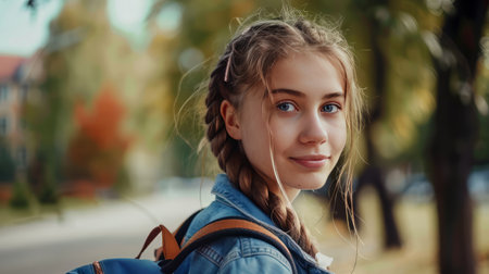Little Girl Going Back to School . Child wearing a backpack ready for the first day of kindergartenの素材
