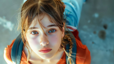 Little Girl Going Back to School . Child wearing a backpack ready for the first day of kindergartenの素材