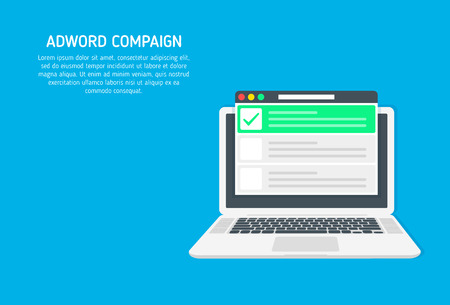 Adword campaign, Search marketing, PPC advertising banner with icons and texts. Vector concept with flat illustration for presentations and reportsのイラスト素材