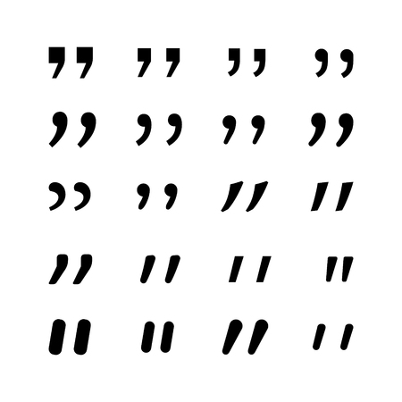 Quotes icon vector set. Quotemarks outline, speech marks, inverted commas or talking marks collection. Vector line art illustration isolated on white backgroundのイラスト素材