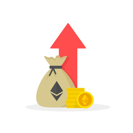 Ethereum coin. Financial performance, ethereum business productivity, statistic report, mutual fund, return on investment, finance consolidation, budget planning and management, income growth concept.のイラスト素材