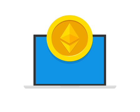 Golden ethereum coin. Cryptocurrency blockchain coin ethereum symbol. Vector illustrationのイラスト素材