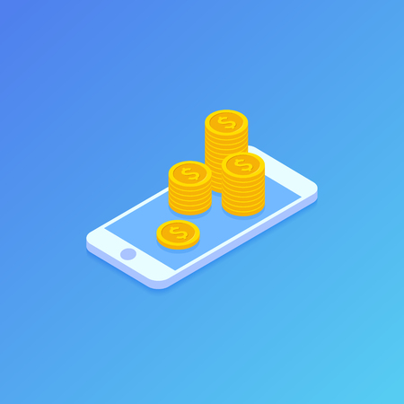 Social Media concept. Communication in social networks. Image of mobile phone with message icons, likes and subscribers. 3d isometric design. Website banner and promotional materialsのイラスト素材