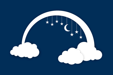 Moon, clouds and stars. Night vector illustration background.のイラスト素材