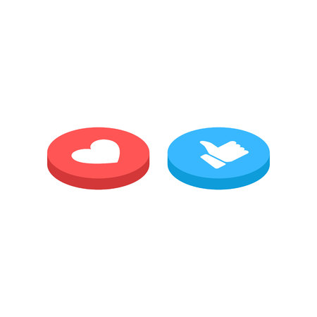 Thumbs up and heart icon isometric on a white background. Empathetic Emoji Reactions, printed on paper. Vector social media Illustration iconのイラスト素材