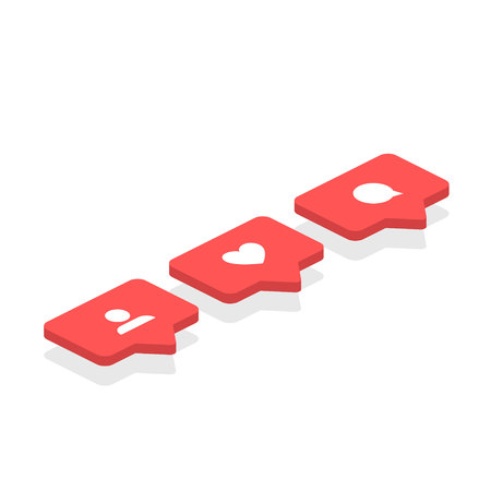 Social network rating icons isometric thumbs up icon, heart symbol, New follower set. Flat design. Vector social media Illustration iconのイラスト素材