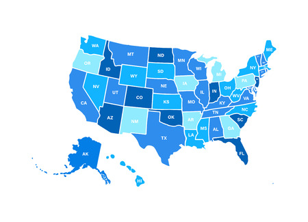 Blank similar USA map isolated on white background. United States of America usa country. Vector template usa for website, design, cover, infographics. Graph illustration.のイラスト素材