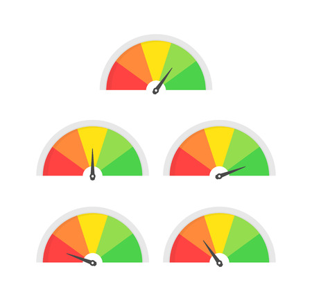 Customer satisfaction meter speedometer set. Vector illustrationのイラスト素材