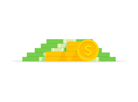 Big money. Stack money dollars and coins. Cash. Vector illustrationのイラスト素材
