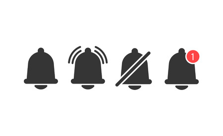 Notifications bell icons set with bell and different elements. For incoming inbox message. Modern vector illustration, flat design.の写真素材