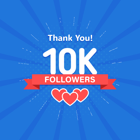 Thank you 10000 or 10k followers. Congratulation card. Web Social media concept. Blogger celebrates a many large number of subscribersの素材 [FY310110836748]