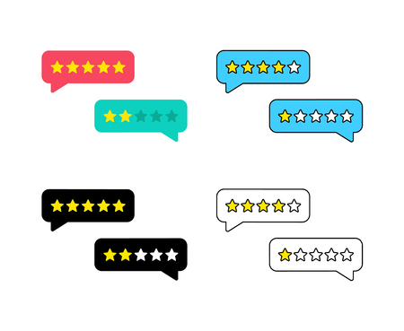 Rating stars badges. Feedback or Rating. Rank, level of satisfaction rating. Five stars customer product rating review.Vector illustrationのイラスト素材