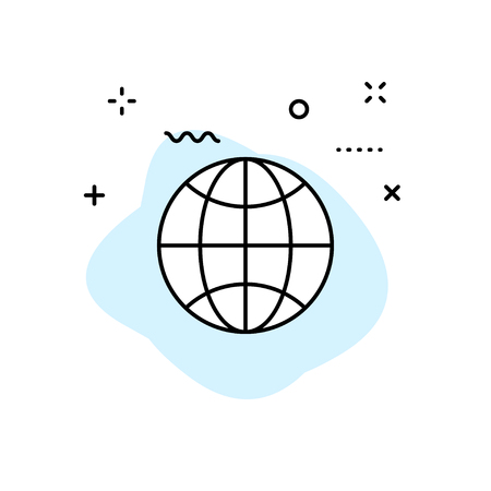 Globe and earth planet web icons in line style. Navigational Equipment, Planet Earth, Airplane, Map. Vector illustrationのイラスト素材