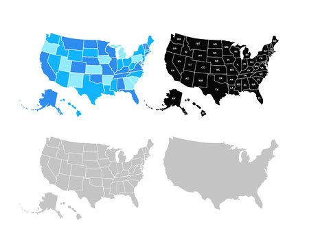 Blank similar USA map isolated on white background. United States of America usa country. Vector template usa for website, design, cover, infographics. Graph illustrationのイラスト素材