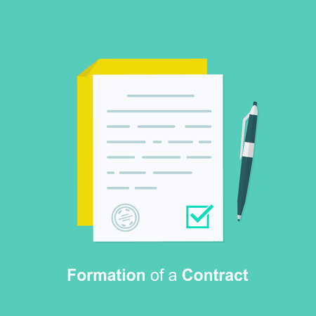 Contract creation, document formation, obligation concept, last will paper, prenup terms conditions, application form composition, settlement agreement. Vector illustration on backgroundのイラスト素材