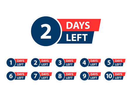 Number 1, 2, 3, 4 5 6 7 8 9 10 of days left to go Collection badges sale landing page bannerのイラスト素材