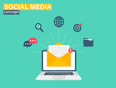 Social Media Concept for web site. Flat design, vector illustration on backgroundのイラスト素材