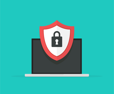 Computer data security Access concept. Laptop protect sensitive data. Internet security. Flat design, vector illustration on backgroundのイラスト素材